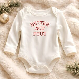 White Baby Christmas Onesie with “Better not Pout” Text